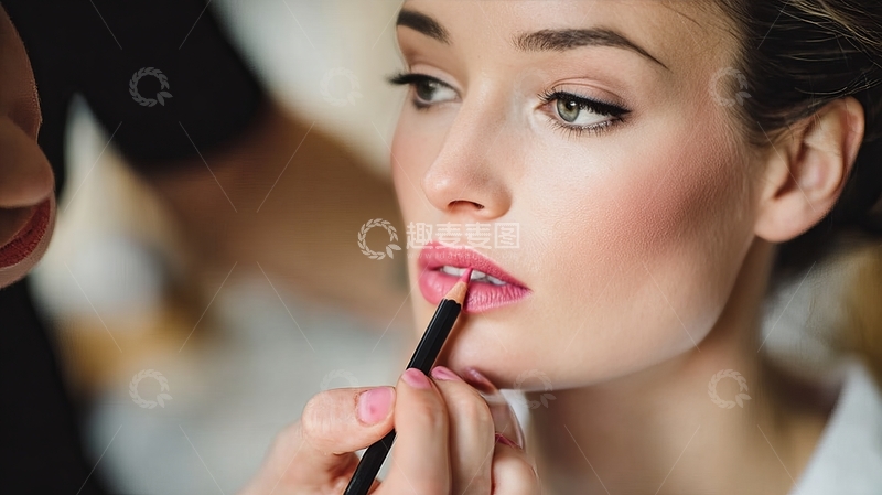 高清大图下载【趣麦麦图】化妆师为女性涂抹口红