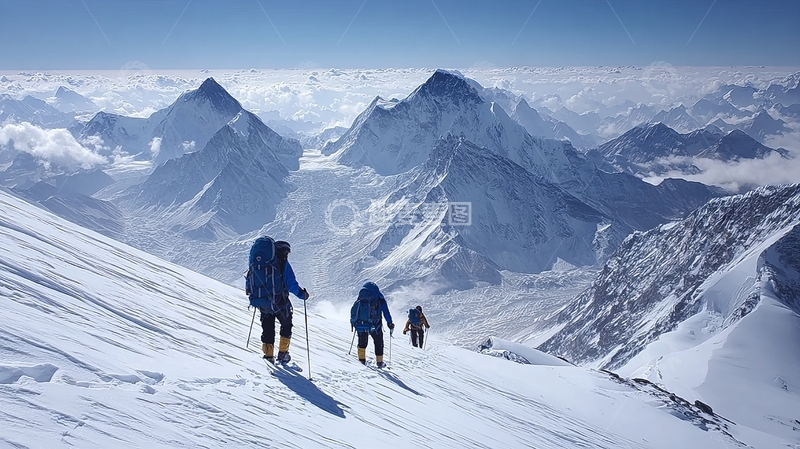 高清大图下载【趣麦麦图】三人攀登雪山高峰