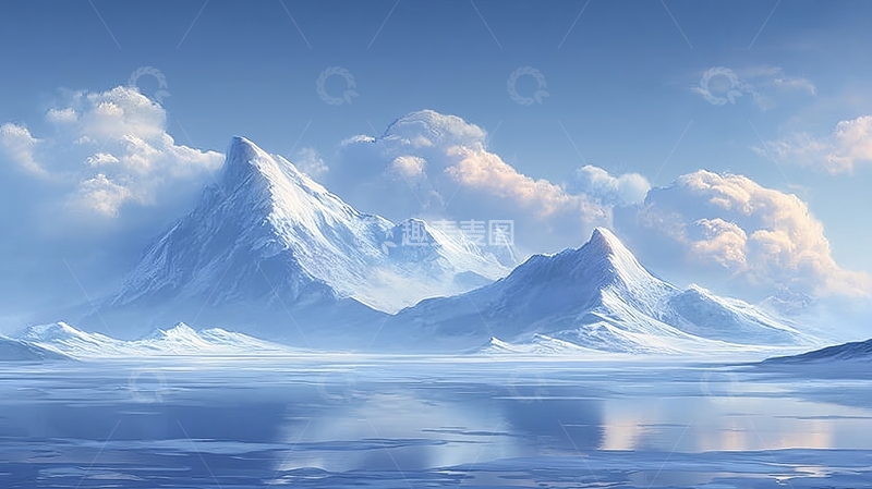 高清大图下载【趣麦麦图】雪山倒映在平静湖面上