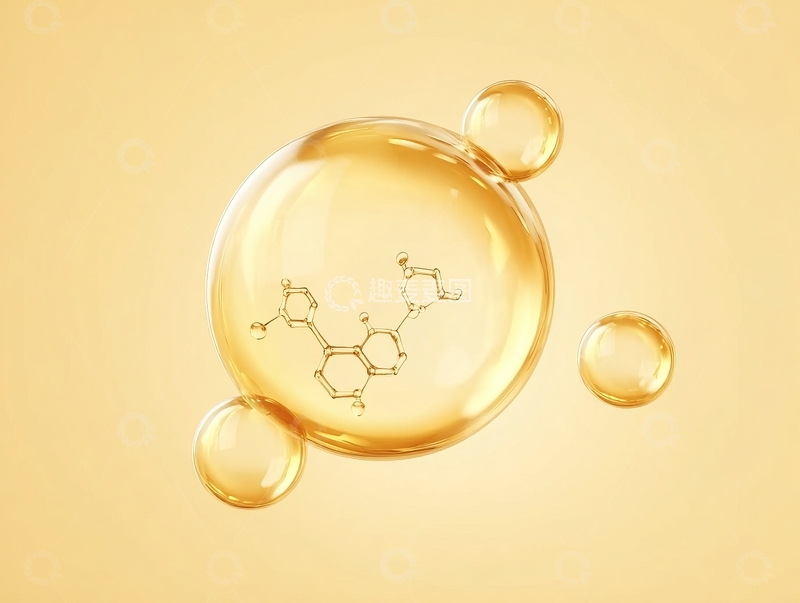 高清大图下载【趣麦麦图】金黄色液体气泡内含分子结构图案
