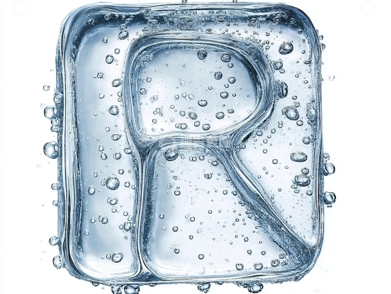 高清大图下载【趣麦麦图】冰冻字母R由水滴和气泡构成的视觉艺术