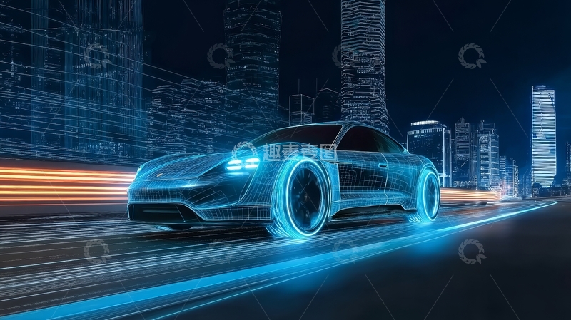 高清大图下载【趣麦麦图】未来感汽车在城市夜景中疾驰