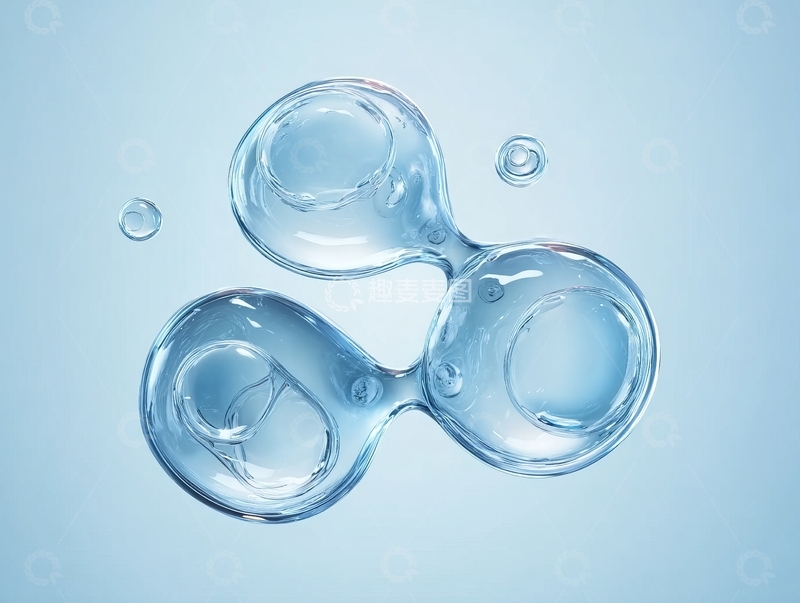 高清大图下载【趣麦麦图】蓝色背景下透明水滴状物体的特写