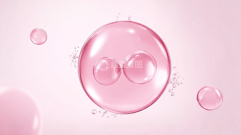 高清大图下载【趣麦麦图】粉色透明泡泡在柔和背景中漂浮