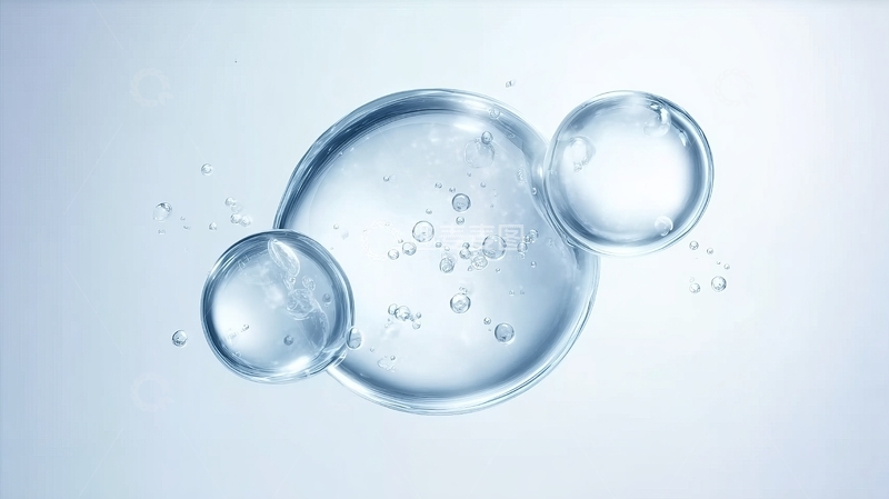 高清大图下载【趣麦麦图】透明液体气泡在白色背景上漂浮