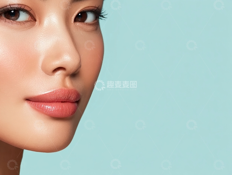 高清大图下载【趣麦麦图】特写镜头下的女性面部展现光滑肌肤与精致妆容