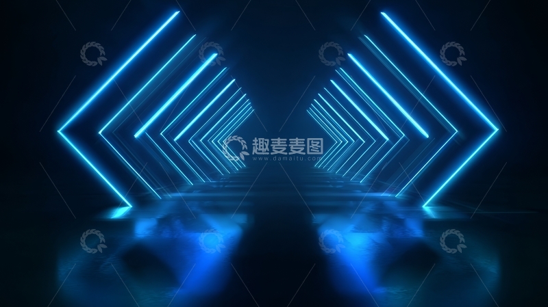 高清大图下载【趣麦麦图】蓝色霓虹光效隧道