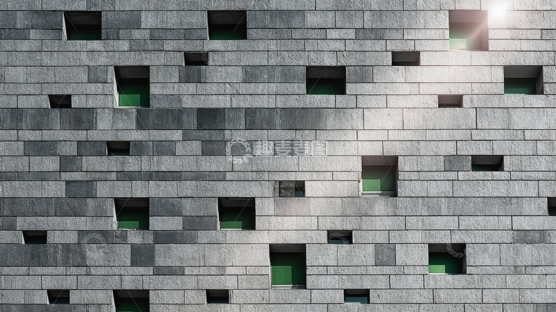 高清大图下载【趣麦麦图】灰色砖墙上的绿色窗户