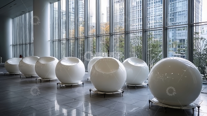 高清大图下载【趣麦麦图】现代大厅内的白色球形座椅