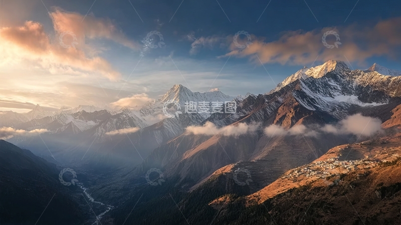 高清大图下载【趣麦麦图】雪山峡谷日出风光