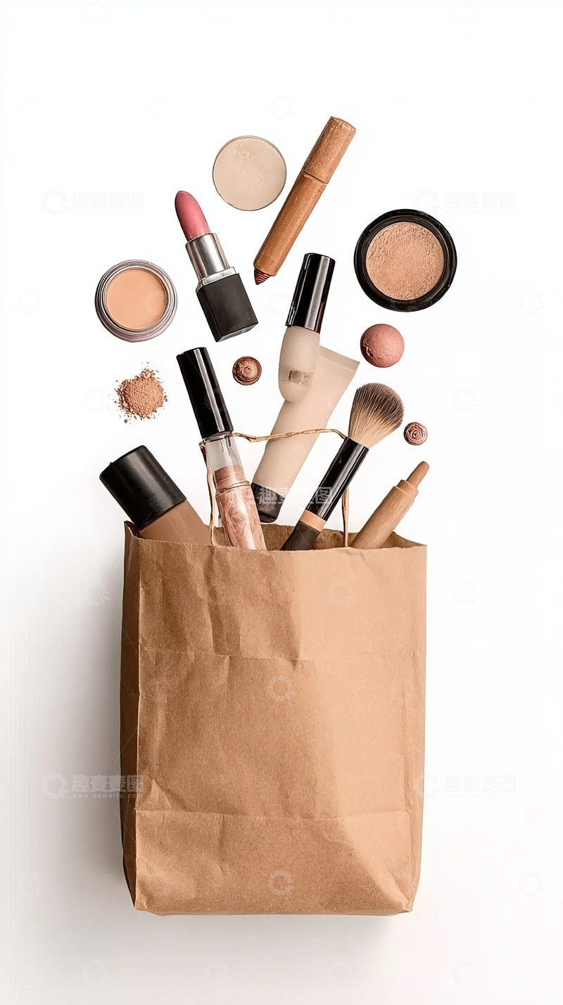 高清大图下载【趣麦麦图】化妆包中飞出各种化妆品