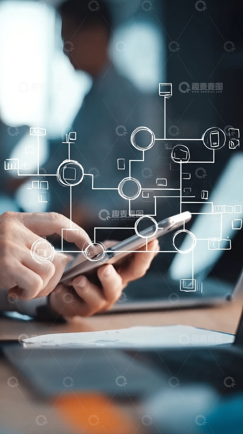 高清大图下载【趣麦麦图】手握手机连接数字网络图示