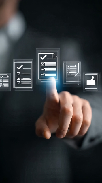 手指点击虚拟文档图标展示数字化办公场景