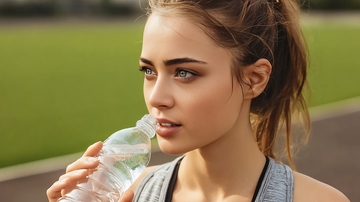 年轻女子户外运动后喝水补水