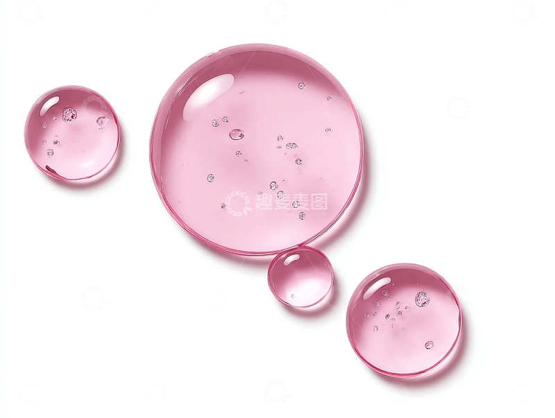 高清大图下载【趣麦麦图】粉色透明水滴在白色背景上呈现