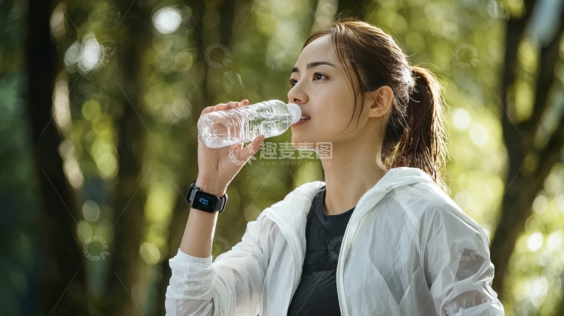 高清大图下载【趣麦麦图】女子户外运动后喝水补水