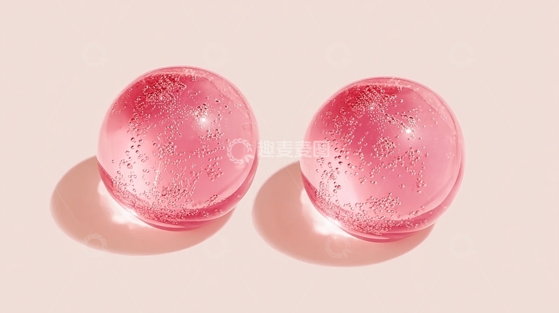 高清大图下载【趣麦麦图】两个粉色透明球体在柔和光线下静置