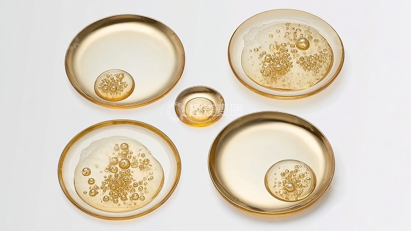 高清大图下载【趣麦麦图】金色玻璃器皿中盛放着带有气泡的液体