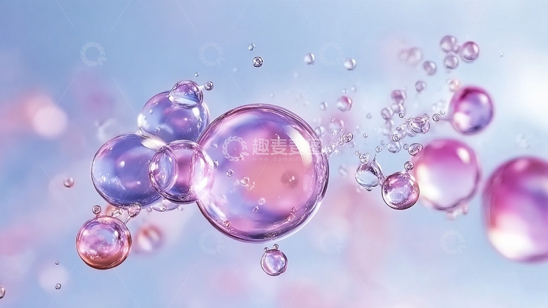 高清大图下载【趣麦麦图】梦幻紫色泡泡在柔和光线下漂浮