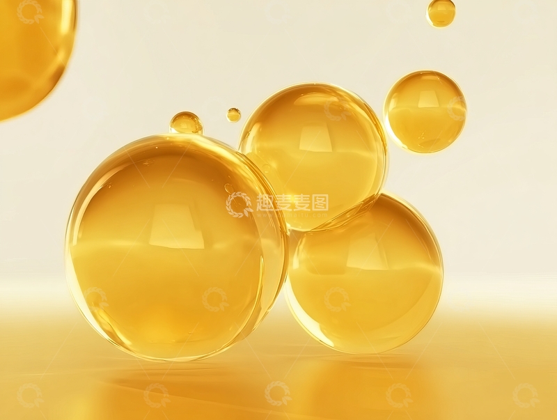 高清大图下载【趣麦麦图】透明金黄色液滴在柔和光线下反射光泽