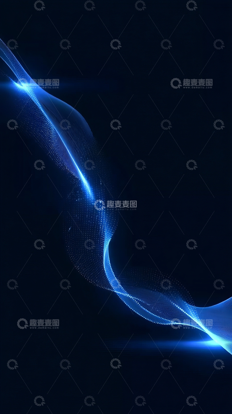 高清大图下载【趣麦麦图】蓝色光波在深色背景中流动的抽象艺术图案
