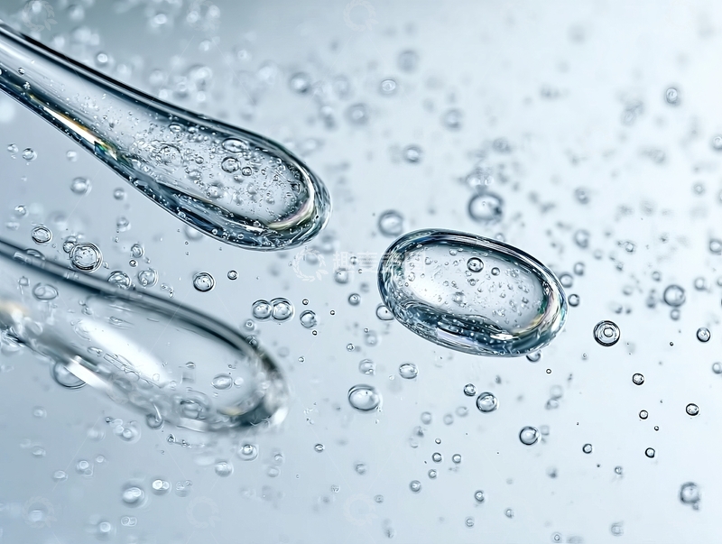 高清大图下载【趣麦麦图】透明液体与气泡在光滑表面上的特写