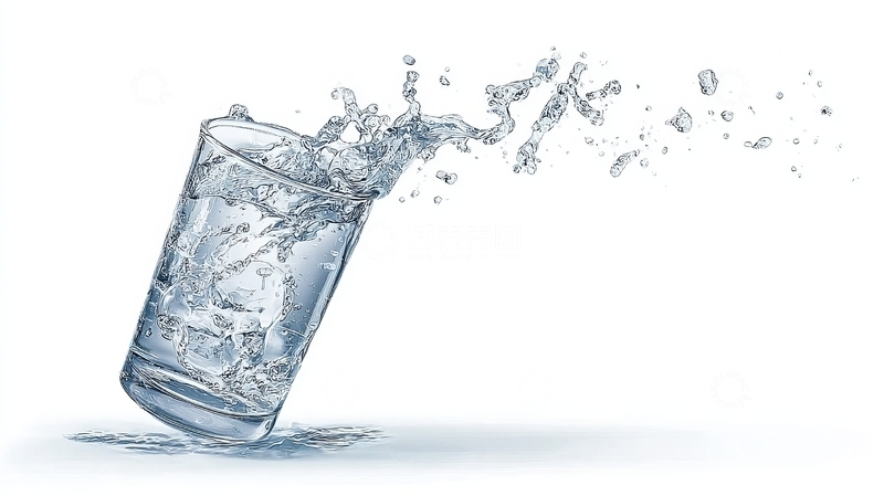 高清大图下载【趣麦麦图】倾斜玻璃杯中水花飞溅的动态瞬间