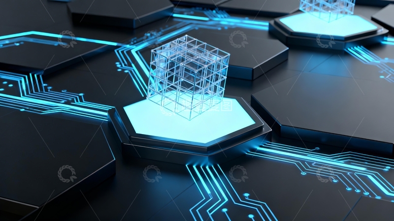 高清大图下载【趣麦麦图】未来科技感电路板上的立方体结构