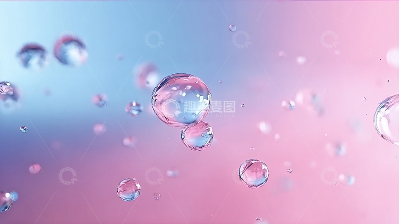 高清大图下载【趣麦麦图】粉色渐变背景上的透明气泡漂浮