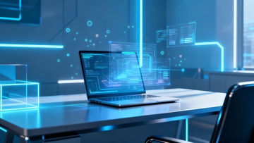 科技感笔记本电脑展示未来数据界面