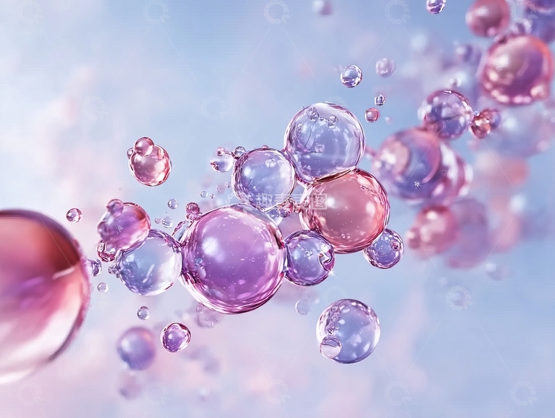 高清大图下载【趣麦麦图】梦幻紫色气泡漂浮于柔和光晕背景中