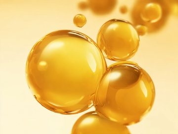 金黄色液体气泡在柔和光线下漂浮