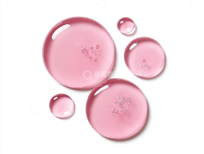 高清大图下载【趣麦麦图】透明粉色液体滴在白色背景上呈现光泽感
