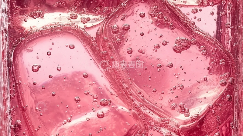 高清大图下载【趣麦麦图】透明容器中粉色液体与气泡的特写镜头