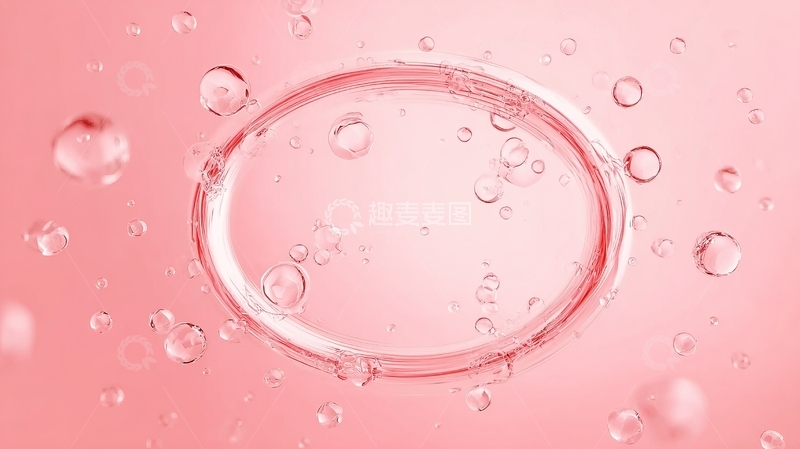 高清大图下载【趣麦麦图】粉色背景下的水滴与气泡微观特写