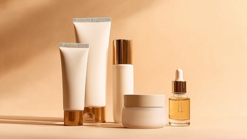 多款护肤品摆放在柔和光线下展示