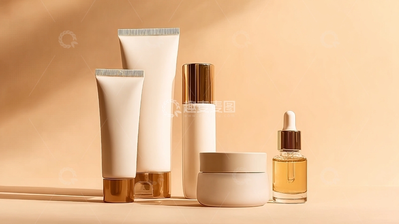 高清大图下载【趣麦麦图】多款护肤品摆放在柔和光线下展示