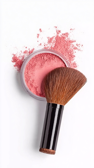 粉色腮红与化妆刷特写展示