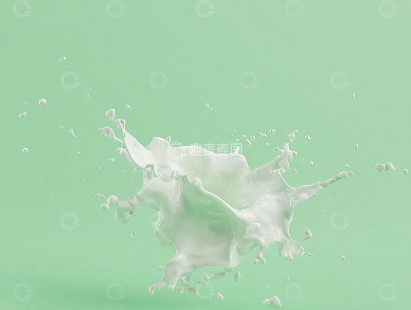 高清大图下载【趣麦麦图】白色液体飞溅在绿色背景上的动态瞬间