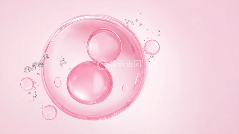 高清大图下载【趣麦麦图】粉色液体球体与气泡的微观抽象艺术画面