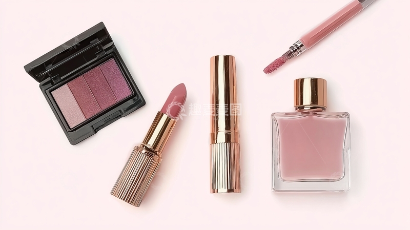 高清大图下载【趣麦麦图】粉色系化妆品套装平铺展示