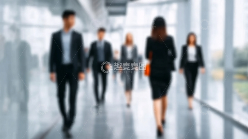 高清大图下载【趣麦麦图】商务人士在现代化办公楼走廊中行走