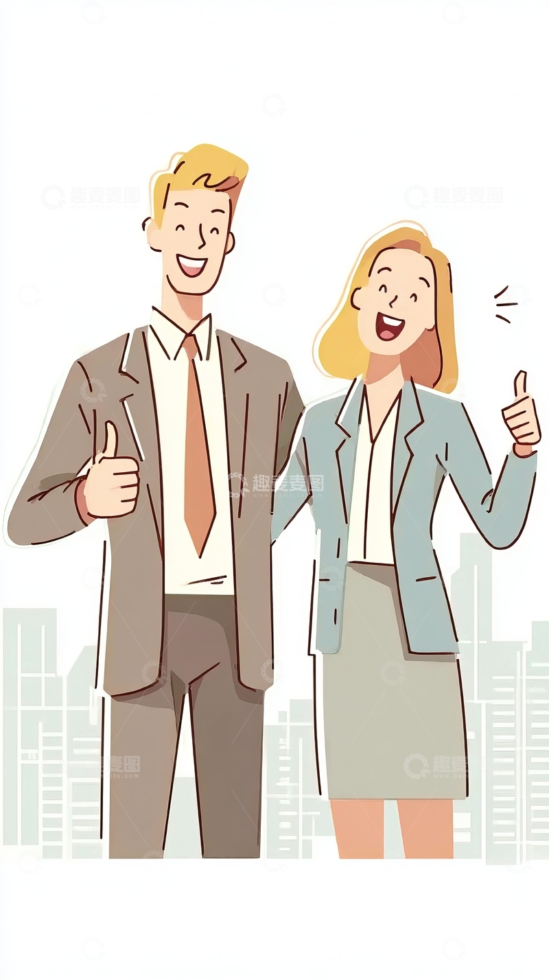 高清大图下载【趣麦麦图】商务人士竖大拇指微笑庆祝成功