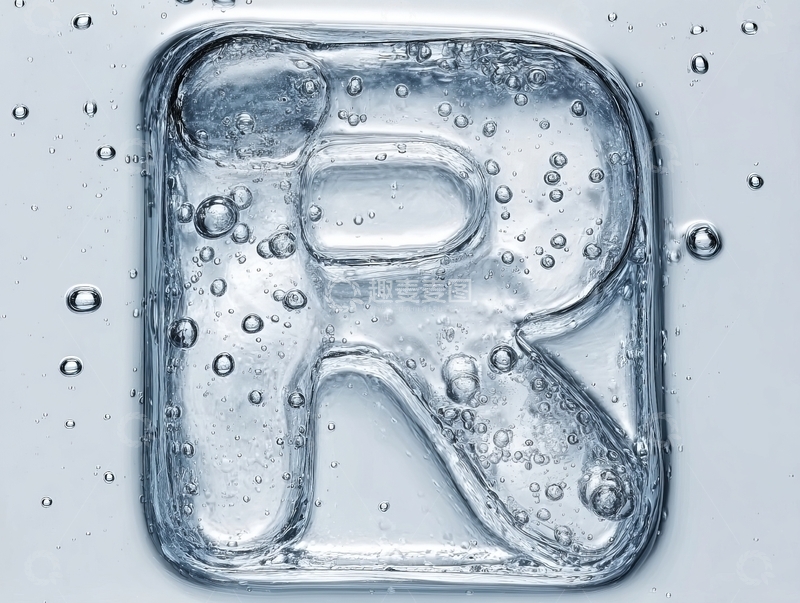 高清大图下载【趣麦麦图】字母R由透明液体和气泡构成的特写镜头