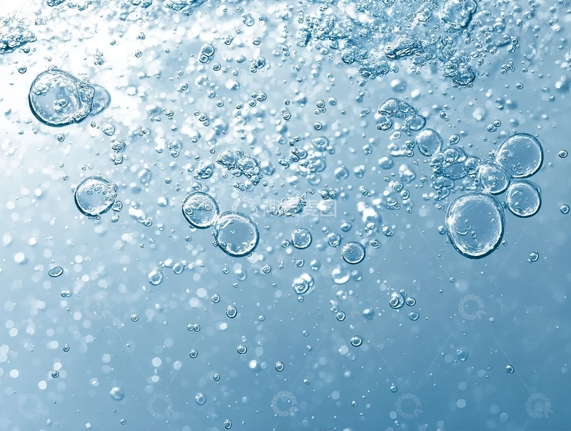 高清大图下载【趣麦麦图】蓝色背景下的气泡微观特写画面