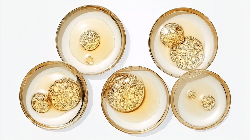 高清大图下载【趣麦麦图】六件金色装饰品在白色背景上展示