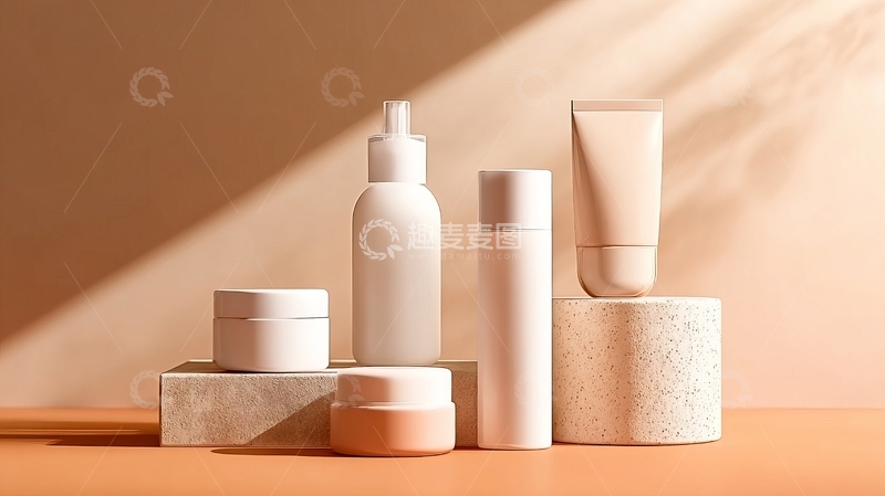 高清大图下载【趣麦麦图】简约风格化妆品陈列于几何底座上