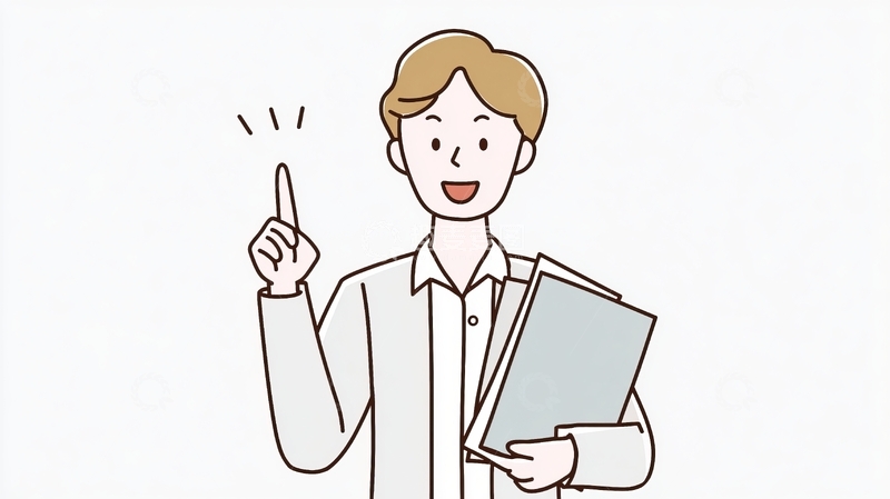 高清大图下载【趣麦麦图】卡通人物手持文件夹并用手指向上指