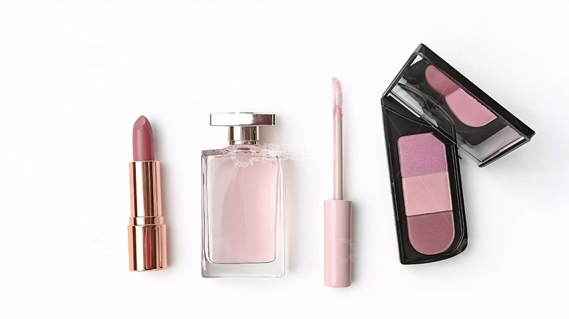 高清大图下载【趣麦麦图】化妆品套装展示包括口红香水唇彩和眼影盘