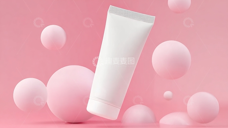 高清大图下载【趣麦麦图】白色管状物置于粉色背景与球体装饰之上